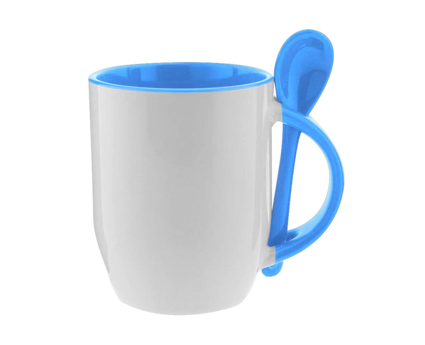 TAZA CUCHARA BICOLOR 12 OZ AZUL CIELO