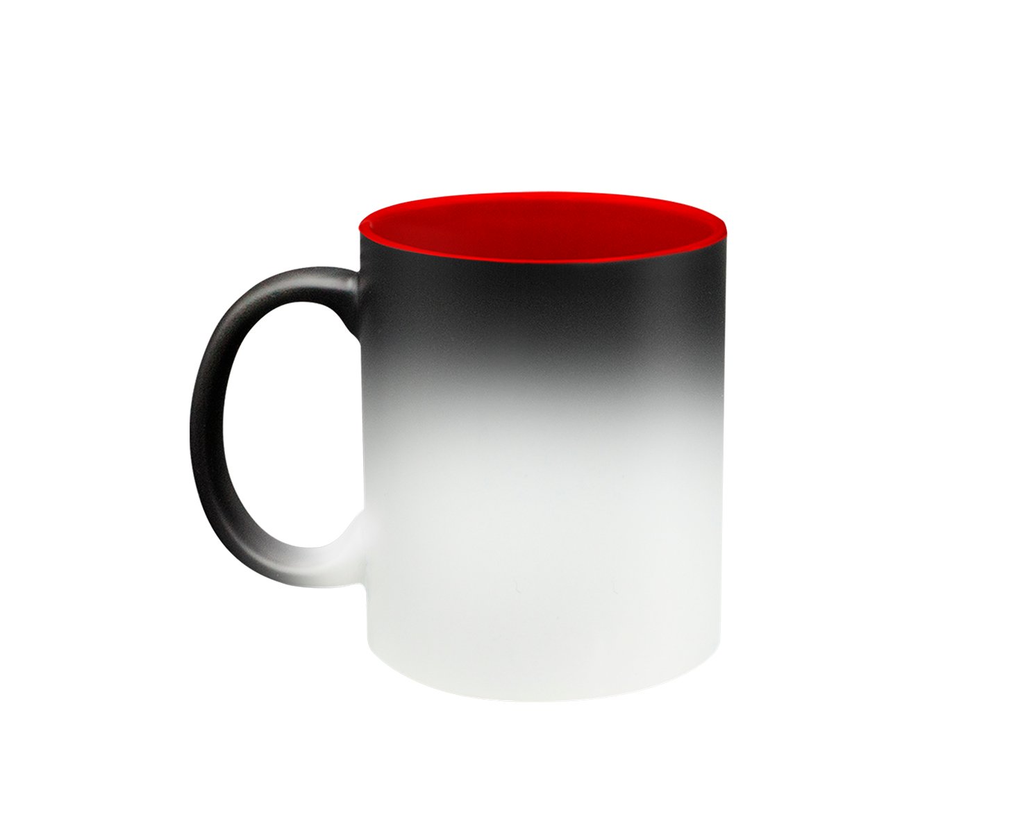 TAZA MAGICA NEGRA 11 OZ. INT. ROJO